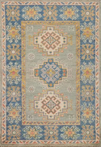 Handmade Green Wool Kazak Accent Rug 2x3