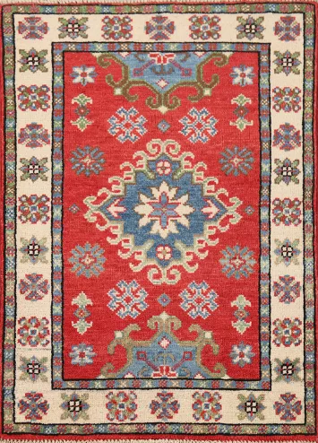Red Geometric Kazak Oriental Foyer Rug 2x3