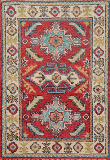 Red Geometric Kazak Oriental Accent Rug 2x3