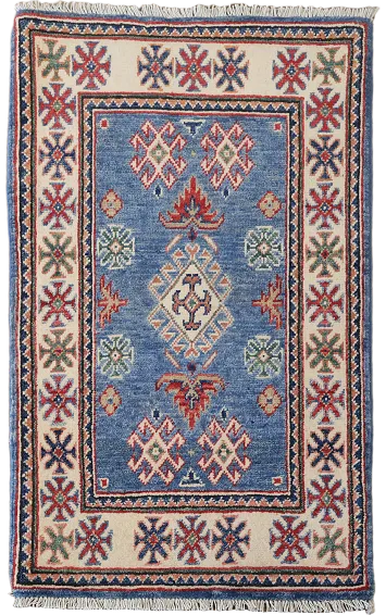 Blue Geometric Kazak Wool Foyer Rug 2x3