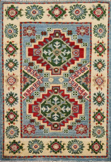 Light Blue Kazak Oriental Accent Rug 2x3