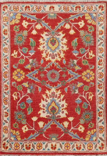 Handmade Floral Red Kazak Oriental Accent Rug 2x3