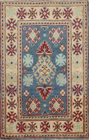 Handmade Blue Kazak Oriental Foyer Rug 2x3