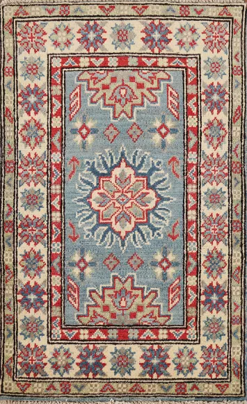 Light Blue Kazak Handmade Foyer Rug 2x3