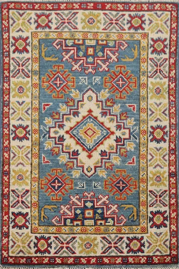 Handmade Blue Kazak Accent Rug 2x3