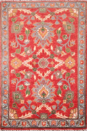 Handmade Red Floral Kazak Accent Rug 2x3