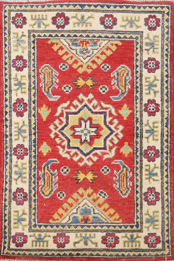 Geometric Red Kazak Oriental Accent Rug 2x3