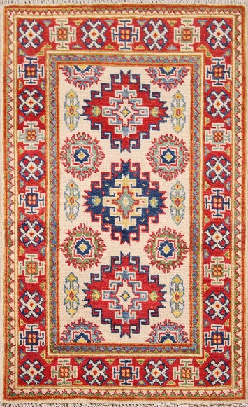 Ivory Wool Kazak Oriental Accent Rug 2x3