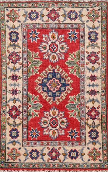 Red Wool Kazak Oriental Accent Rug 2x3