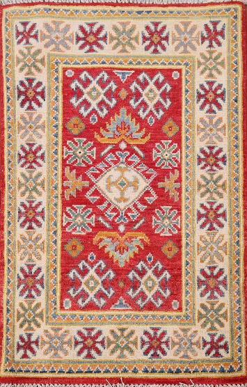 Red Handmade Kazak Oriental Foyer Rug 2x3