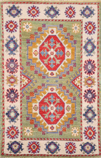 Green Kazak Oriental Accent Rug 2x3
