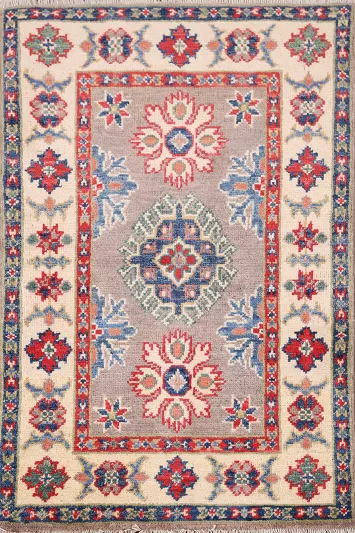 Gray Geometric Kazak Oriental Accent Rug 2x3