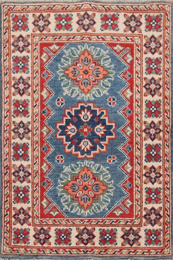 Handmade Blue Kazak Wool Foyer Rug 2x3