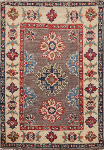 Brown Geometric Kazak Wool Foyer Rug 2x3