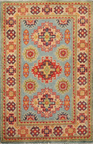 Geometric Blue Kazak Oriental Foyer Rug 2x3