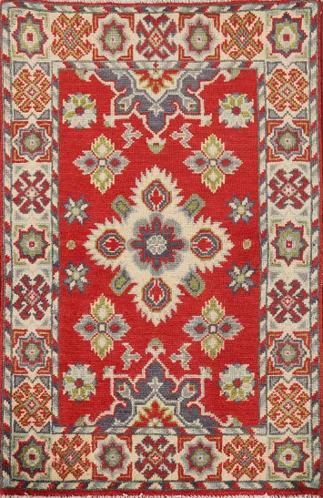 Red Wool Kazak Oriental Foyer Rug 2x3
