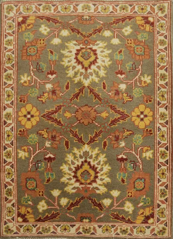 Olive Green Geometric Kazak Pakistani Accent Rug 2x3