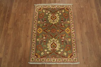 Olive Green Geometric Kazak Pakistani Accent Rug 2x3
