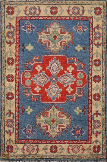 Blue Geometric Kazak Handmade Accent Rug 2x3