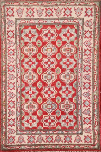 Red Geometric Kazak Oriental Foyer Rug 2x3