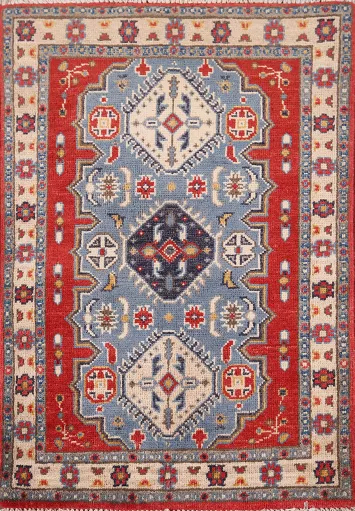 Blue Geometric Kazak Handmade Accent Rug 2x3
