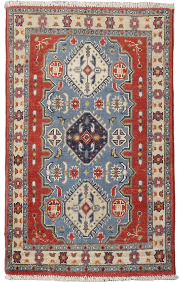 Blue Geometric Kazak Handmade Accent Rug 2x3