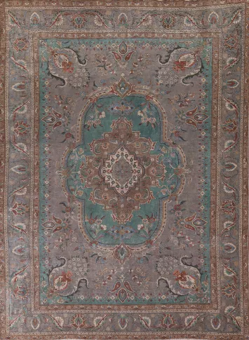 Gray Geometric Tabriz Persian Area Rug 10x13