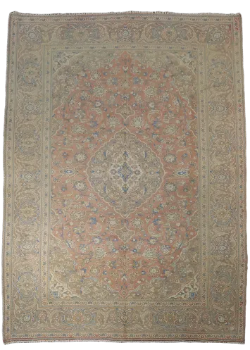 Vintage Muted Traditional Mashad Persian Wool Area Rug 8x11
