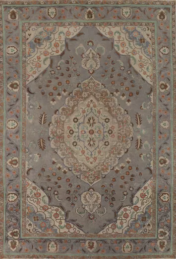 Distressed Gray Tabriz Persian Area Rug 7x9