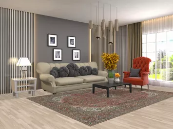 Vintage Pink Geometric Tabriz Persian Area Rug 6x10