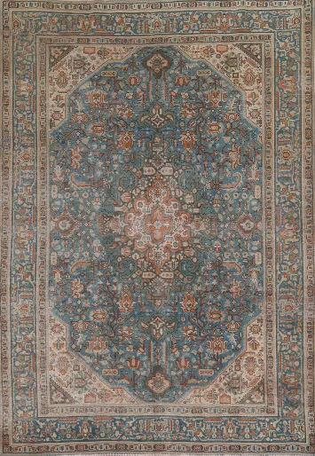 Blue Distressed Tabriz Persian Area Rug 8x11