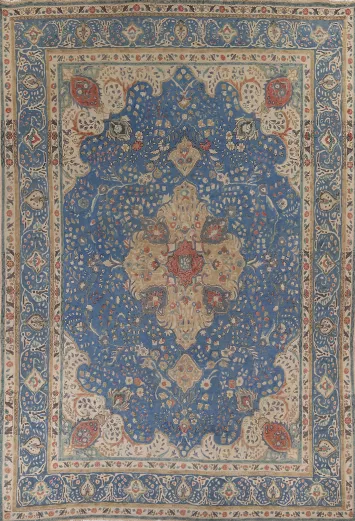 Vintage Blue Tabriz Persian Area Rug 10x13
