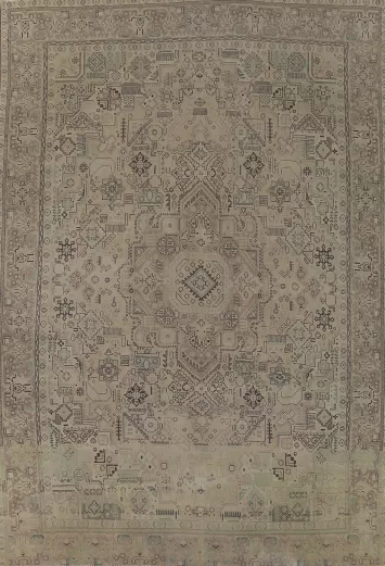 Distressed Geometric Tabriz Persian Area Rug 10x13