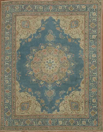 Vintage Blue Tabriz Persian Area Rug 10x12