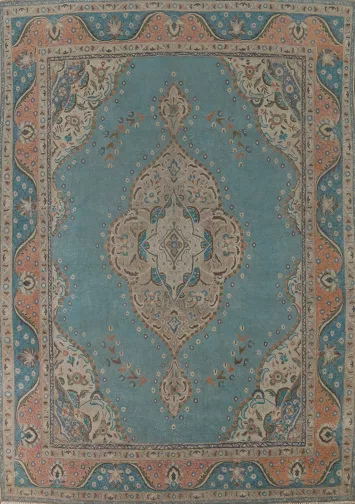 Handmade Blue Tabriz Persian Area Rug 10x13