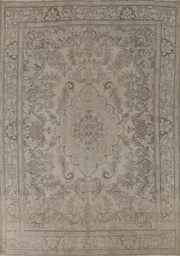 Muted Distressed Wool Tabriz Persian Area Rug 10x12