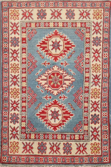 Blue Geometric Kazak Oriental Accent Rug 2x3