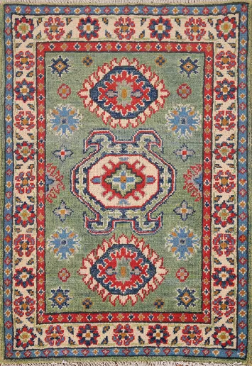 Green Geometric Kazak Oriental Foyer Rug 2x3