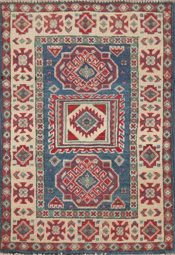 Blue Geometric Kazak Handmade Accent Rug 2x3