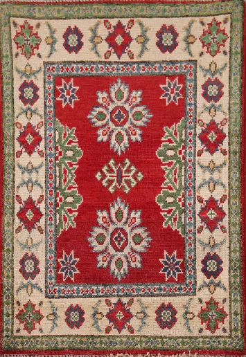 Red Geometric Kazak Oriental Foyer Rug 2x3