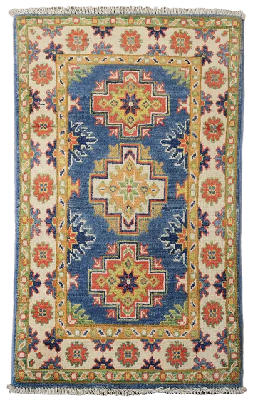Blue Geometric Kazak Oriental Foyer Rug 2x3