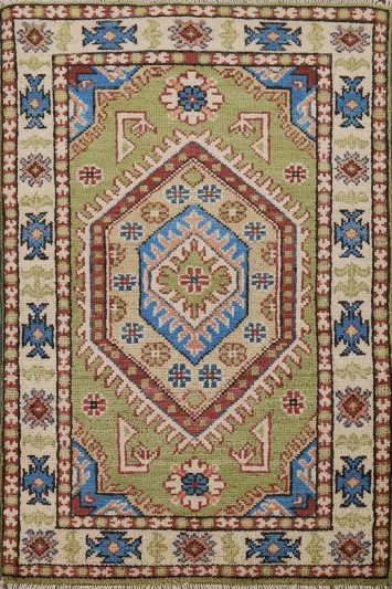 Green Geometric Kazak Oriental Rug 2x3