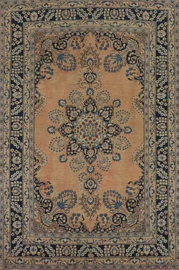 Handmade Wool Vintage Mashad Persian Area Rug 6x10