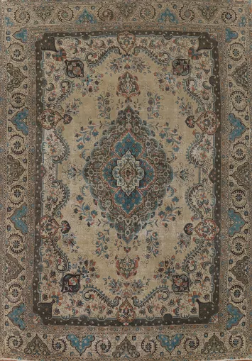 Distressed Wool Tabriz Persian Area Rug 9x12