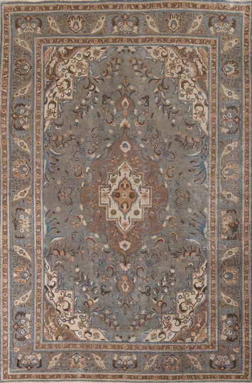 Gray Distressed Tabriz Persian Area Rug 8x11
