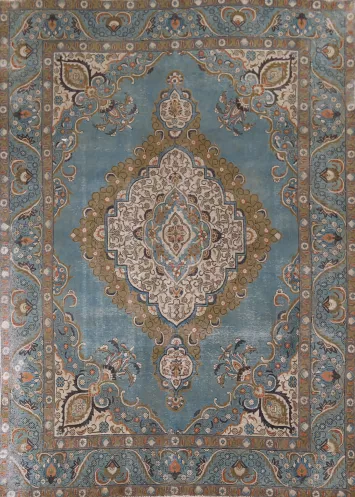 Blue Distressed Tabriz Persian Area Rug 8x13