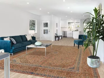 Distressed Wool Floral Mashad Persian Area Rug 9x12