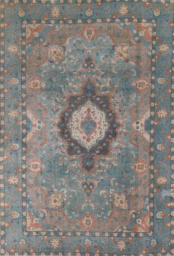 Distressed Blue Tabriz Persian Living Room Rug 8x11