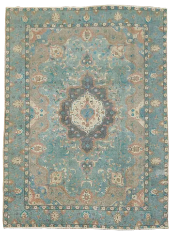 Distressed Blue Tabriz Persian Living Room Rug 8x11