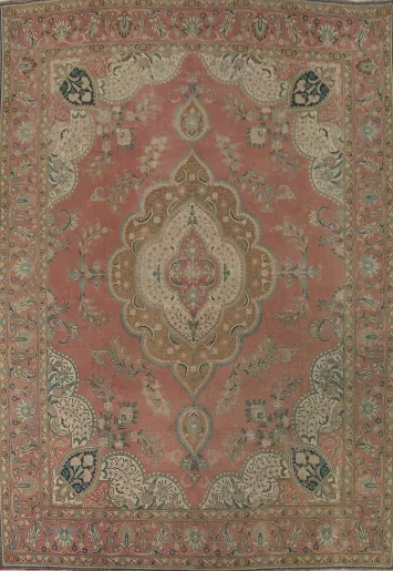 Vintage Pink Wool Tabriz Persian Area Rug 10x13